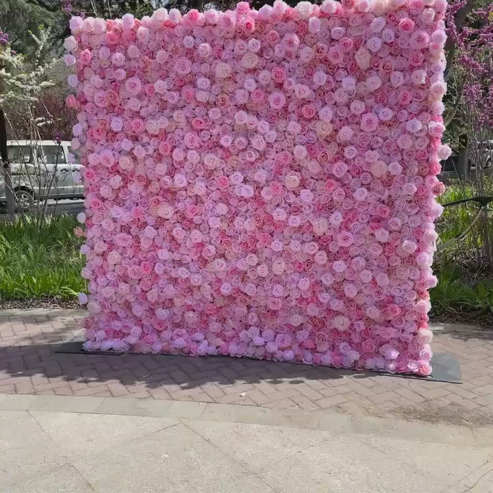 Flower Wall Backdrop [Pink Petal Rose Garden Roll-Up Fabric Panel] for Ceremony & Photo Booth