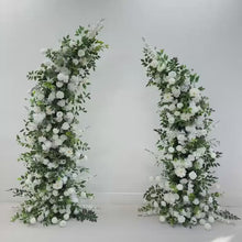 Load and play video in Gallery viewer, Flower Wall Backdrop [Evergreen Ivory Floral Pillar Pair] for Ceremony &amp; Photo Booth
