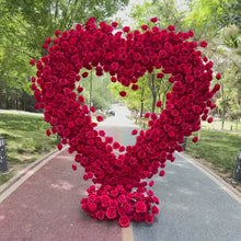 Load and play video in Gallery viewer, Red Heart Shaped Roll Up Wedding Flower Arch Fabric based Arrangement 6.5x6.5 ft, Ceremony Photo Booth Backdrop | 50% Return Refund Option
