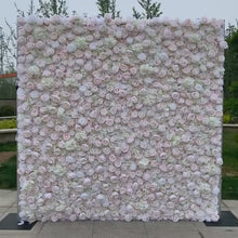 Load and play video in Gallery viewer, Flower Wall Backdrop [Porcelain Blush Garden Rose Roll-Up Fabric Panel] for Ceremony &amp; Photo Booth
