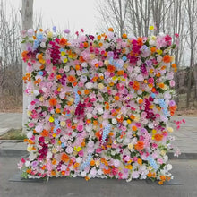Load and play video in Gallery viewer, Summer Fiesta Flower Wall Backdrop, Wedding Photo Booth Fabric | 50% Return Refund Option
