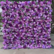 Load and play video in Gallery viewer, Periwinkle Purple Wedding Flower Wall Roll-Up Fabric Floral Wall for Ceremony &amp; Photo Booth | 50% Return Refund Option
