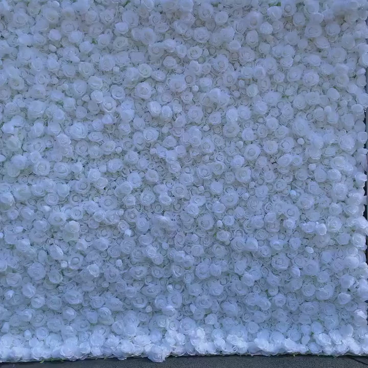 Flower Wall Backdrop [Snow Pearl All-White Rose Roll-Up Fabric Panel] for Ceremony & Photo Booth
