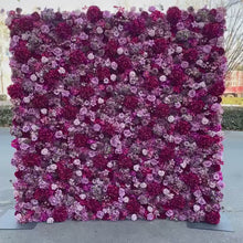 Load and play video in Gallery viewer, Flower Wall Backdrop [Berry Plum Hydrangea Rose Roll-Up Fabric Panel] for Ceremony &amp; Photo Booth
