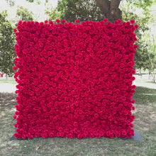 Load and play video in Gallery viewer, Red Rose Wedding Flower Wall Backdrop, Roll-Up Floral Wall Cloth for Ceremony Photo Booth | 50% Return Refund Option
