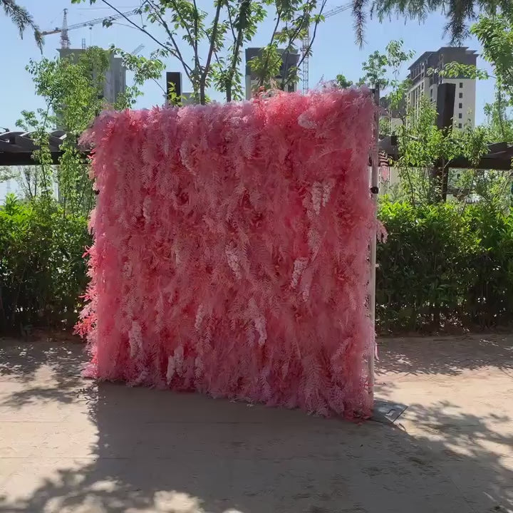 Flower Wall Backdrop [Coral Fern Cascade Roll-Up Fabric Panel] for Ceremony & Photo Booth