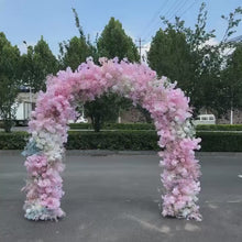 Load and play video in Gallery viewer, 8x8ft Wedding Arch Backdrop [Blush Blossom Mist Crescent Arch Frame] for Ceremony, Photo Booth &amp; Floral Table Runner
