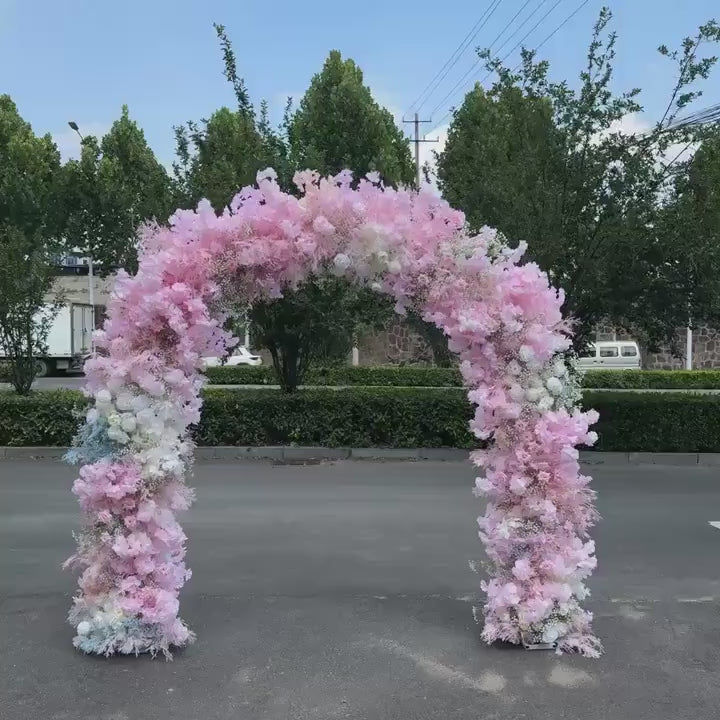 8x8ft Wedding Arch Backdrop [Blush Blossom Mist Crescent Arch Frame] for Ceremony, Photo Booth & Floral Table Runner