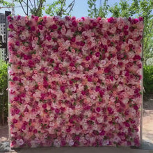 Load and play video in Gallery viewer, 3D Pink Wedding Flower Wall Backdrop, Roll-Up Fabric Floral Wall for Ceremony Photo Booth | 50% Return Refund Option
