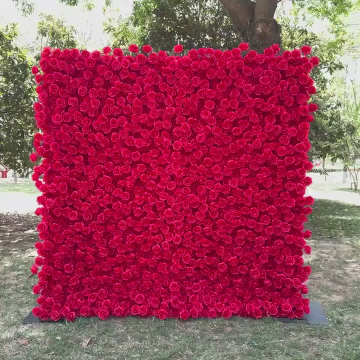 Flower Wall Backdrop [Scarlet Rosehaven Red Rose Wedding Roll-Up Floral Wall] for Ceremony & Photo Booth