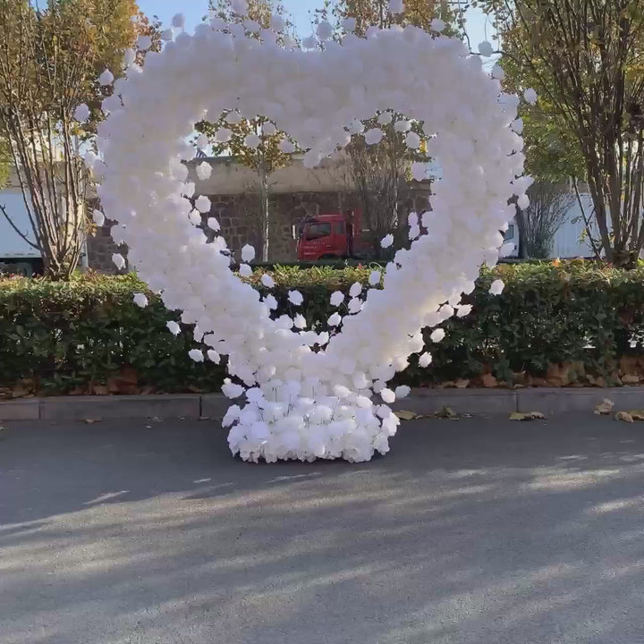 Flower Wall Backdrop [Pearl Heartscape White Rose Arch Frame] for Ceremony & Photo Booth, 6.5x6.5 ft