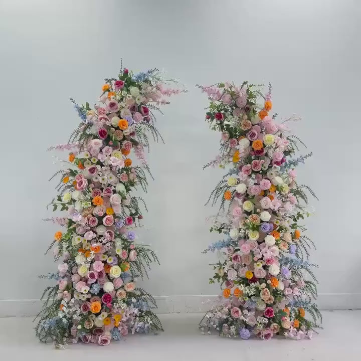 Flower Wall Backdrop [Garden Muse Mixed Floral Pillar Pair] for Ceremony & Photo Booth