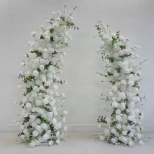 Load and play video in Gallery viewer, Flower Wall Backdrop [Snow Grace White Floral Pillar Pair] for Ceremony &amp; Photo Booth
