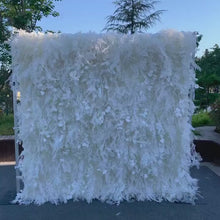 Load and play video in Gallery viewer, Flower Wall Backdrop [Snowveil All-White Plume Foliage Roll-Up Fabric Panel] for Ceremony &amp; Photo Booth
