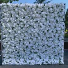 Load and play video in Gallery viewer, 3D Wedding White Flower Wall Backdrop,Roll Up Fabric Floral Wall for Ceremony Photo Booth | 50% Return Refund Option
