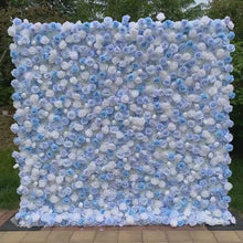 Load and play video in Gallery viewer, Cinderella Blue Flower Wall Backdrop, Wedding Party Photo Booth Decor | 50% Return Refund Option
