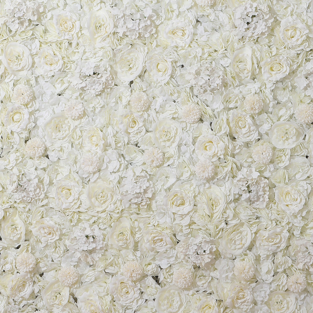 Cream White Flower Wall 3D Artificial Flower Panel Home Shop Party Holiday Wall Decor Photography Background Backdrop Setting Floral Wall