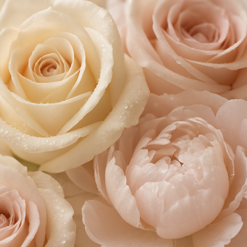 Macro detail of ivory and blush petals